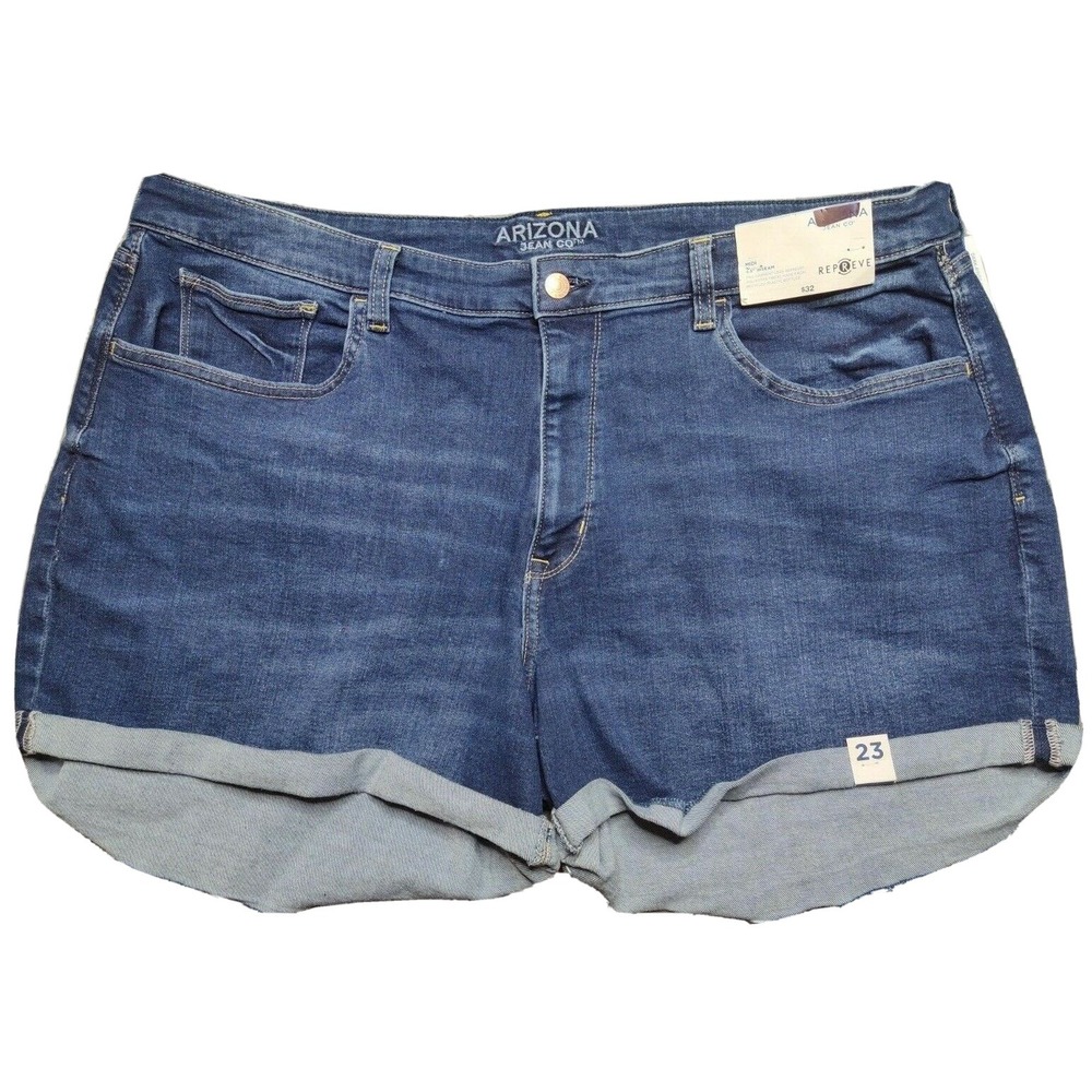 Arizona Jeans Juniors 23 Mid-Rise‎ Dark Locust Blue 4" Cuffed Denim Shorts  NEW